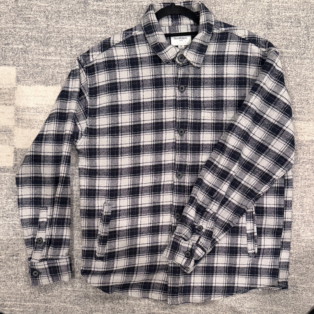 Goodfellow & Co Men's Navy and Grey Plaid Button-Down Shirt Jacket